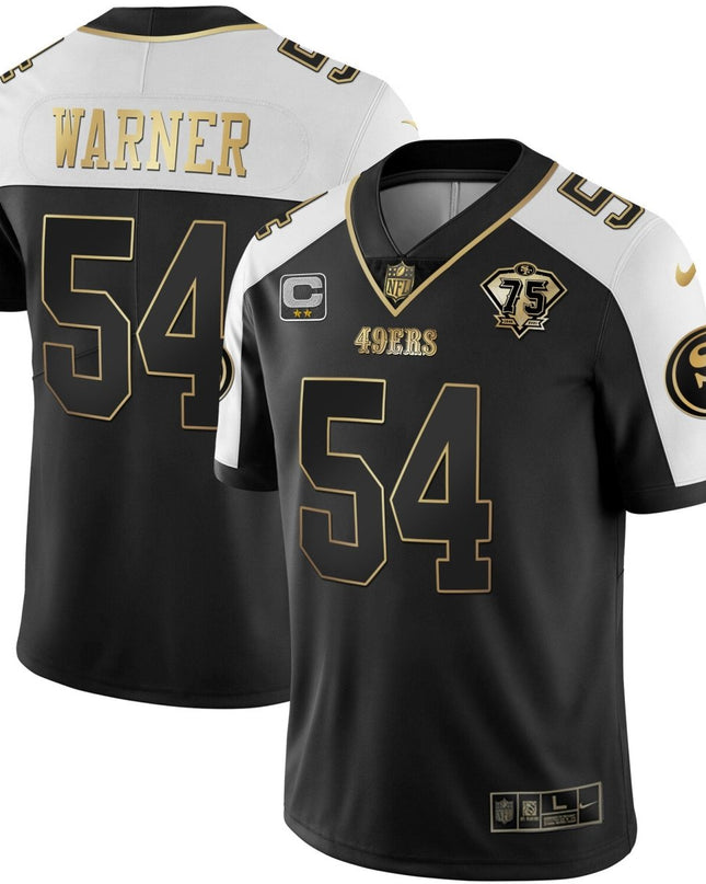 Men's 49ers 75th Anniversary Patch White Gold & Black Gold - All Stitched SF49_KDZ - KINDOZY