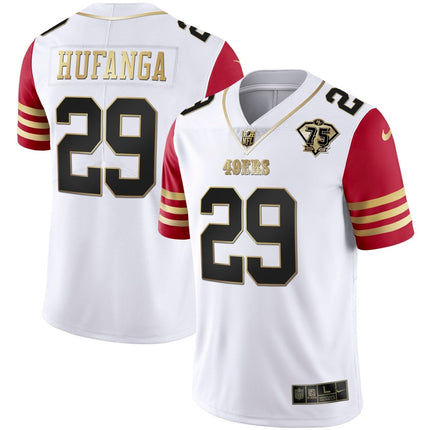 Men's 49ers 75th Anniversary Patch White Gold & Black Gold - All Stitched SF49_KDZ - KINDOZY