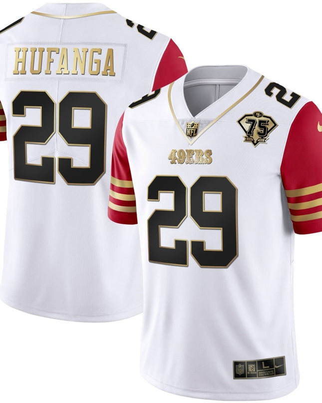 Men's 49ers 75th Anniversary Patch White Gold & Black Gold - All Stitched SF49_KDZ - KINDOZY
