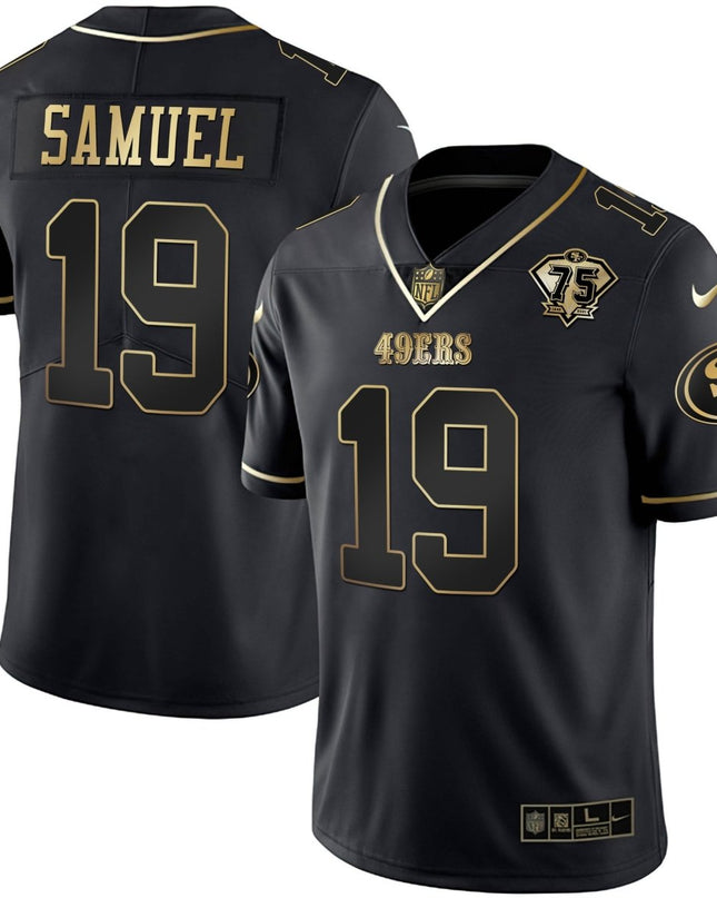 Men's 49ers 75th Anniversary Patch White Gold & Black Gold - All Stitched SF49_KDZ - KINDOZY