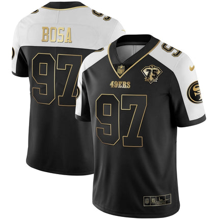 Men's 49ers 75th Anniversary Patch White Gold & Black Gold - All Stitched SF49_KDZ - KINDOZY