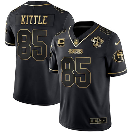 Men's 49ers 75th Anniversary Patch White Gold & Black Gold - All Stitched SF49_KDZ - KINDOZY