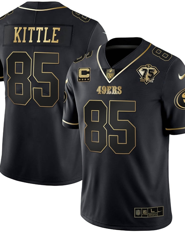 Men's 49ers 75th Anniversary Patch White Gold & Black Gold - All Stitched SF49_KDZ - KINDOZY