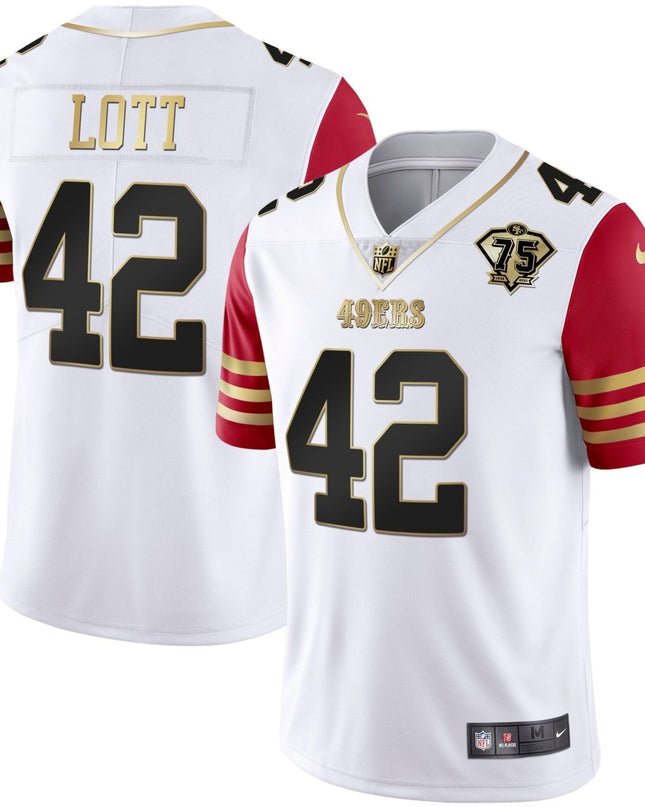 Men's 49ers 75th Anniversary Patch White Gold & Black Gold - All Stitched SF49_KDZ - KINDOZY