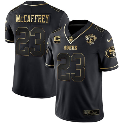 Men's 49ers 75th Anniversary Patch White Gold & Black Gold - All Stitched SF49_KDZ - KINDOZY
