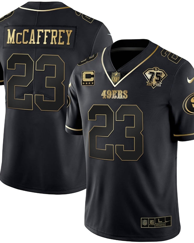 Men's 49ers 75th Anniversary Patch White Gold & Black Gold - All Stitched SF49_KDZ - KINDOZY