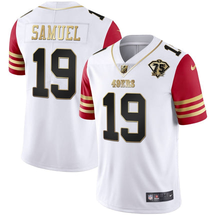 Men's 49ers 75th Anniversary Patch White Gold & Black Gold - All Stitched SF49_KDZ - KINDOZY