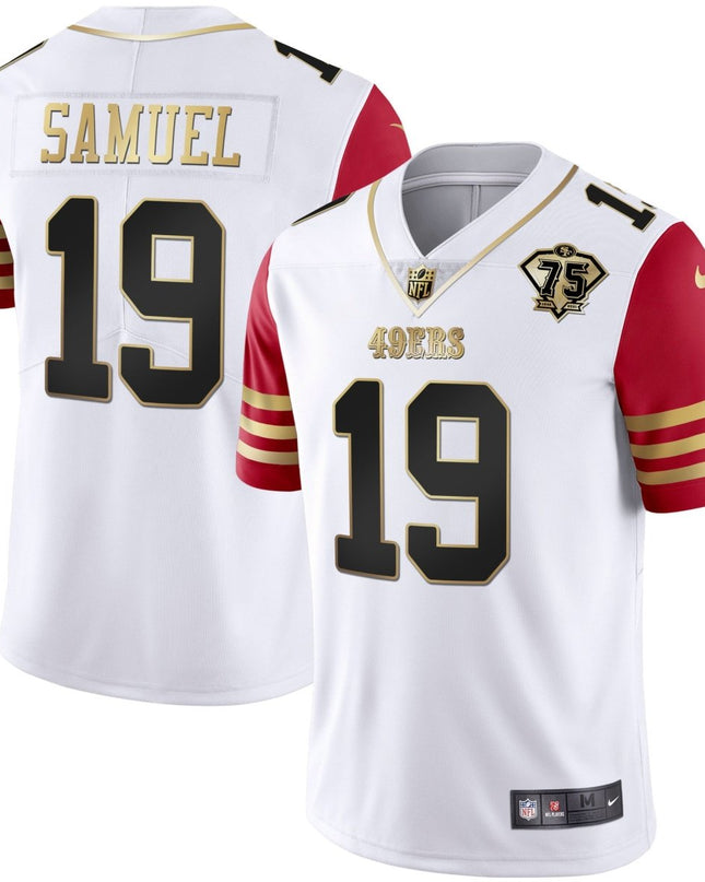 Men's 49ers 75th Anniversary Patch White Gold & Black Gold - All Stitched SF49_KDZ - KINDOZY