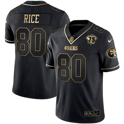 Men's 49ers 75th Anniversary Patch White Gold & Black Gold - All Stitched SF49_KDZ - KINDOZY