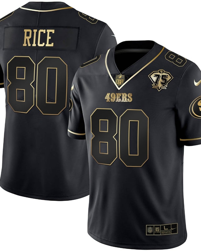 Men's 49ers 75th Anniversary Patch White Gold & Black Gold - All Stitched SF49_KDZ - KINDOZY