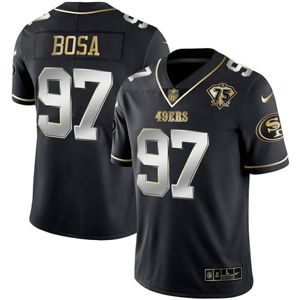 Men's 49ers 75th Anniversary Patch White Gold & Black Gold - All Stitched SF49_KDZ - KINDOZY