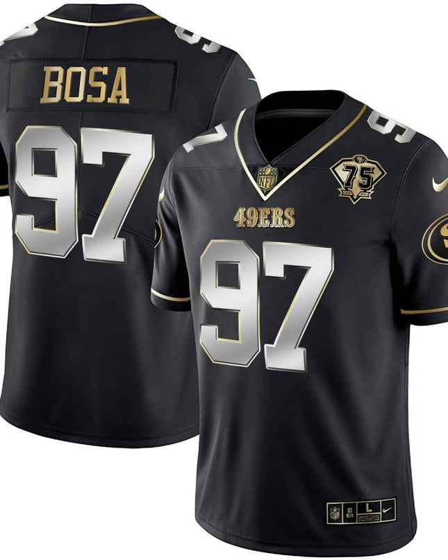 Men's 49ers 75th Anniversary Patch White Gold & Black Gold - All Stitched SF49_KDZ - KINDOZY