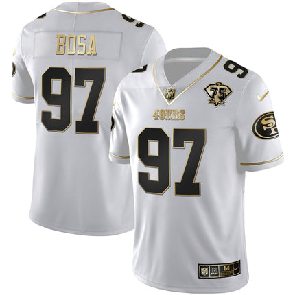Men's 49ers 75th Anniversary Patch White Gold & Black Gold - All Stitched SF49_KDZ - KINDOZY