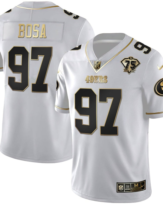 Men's 49ers 75th Anniversary Patch White Gold & Black Gold - All Stitched SF49_KDZ - KINDOZY