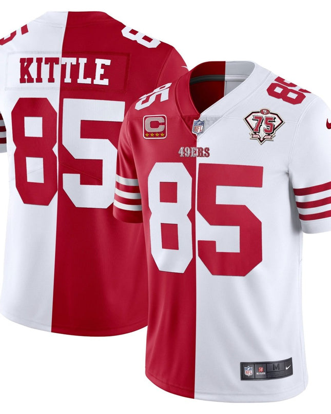 Men's 49ers 75th Anniversary Patch White Gold & Black Gold - All Stitched SF49_KDZ - KINDOZY