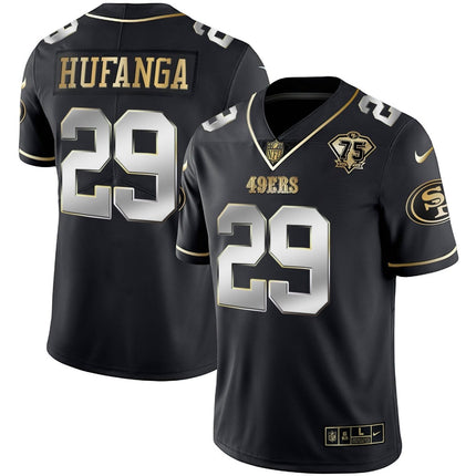 Men's 49ers 75th Anniversary Patch White Gold & Black Gold - All Stitched SF49_KDZ - KINDOZY
