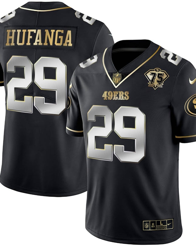 Men's 49ers 75th Anniversary Patch White Gold & Black Gold - All Stitched SF49_KDZ - KINDOZY