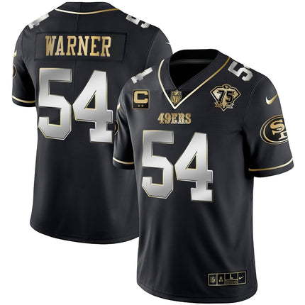 Men's 49ers 75th Anniversary Patch White Gold & Black Gold - All Stitched SF49_KDZ - KINDOZY