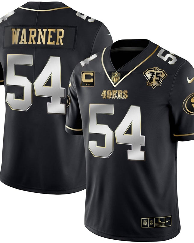 Men's 49ers 75th Anniversary Patch White Gold & Black Gold - All Stitched SF49_KDZ - KINDOZY