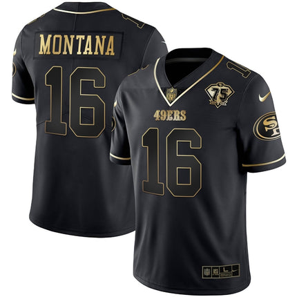 Men's 49ers 75th Anniversary Patch White Gold & Black Gold - All Stitched SF49_KDZ - KINDOZY