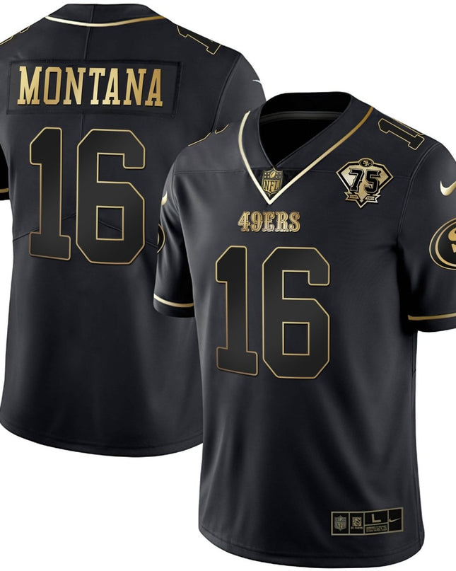 Men's 49ers 75th Anniversary Patch White Gold & Black Gold - All Stitched SF49_KDZ - KINDOZY