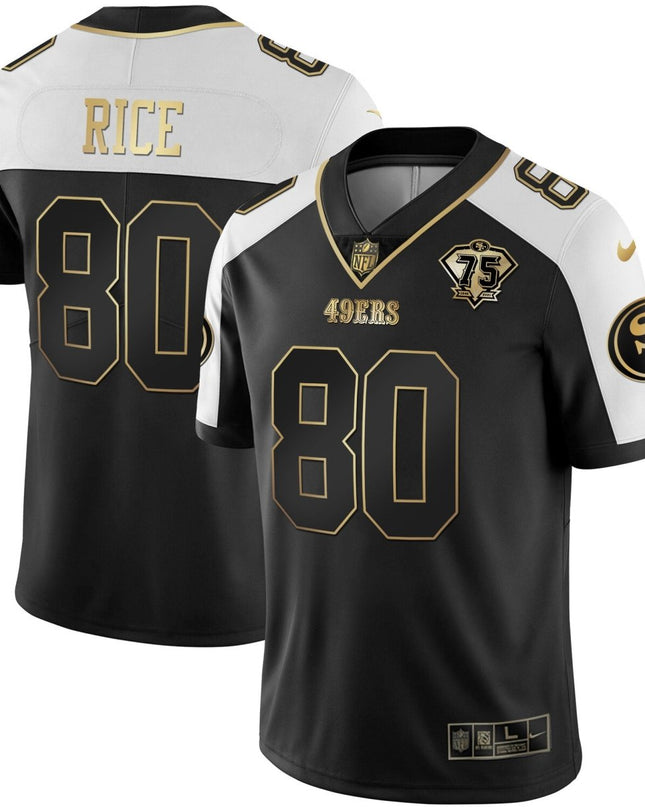 Men's 49ers 75th Anniversary Patch White Gold & Black Gold - All Stitched SF49_KDZ - KINDOZY
