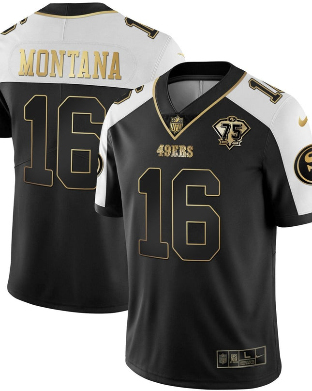 Men's 49ers 75th Anniversary Patch White Gold & Black Gold - All Stitched SF49_KDZ - KINDOZY