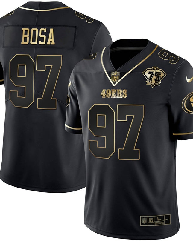 Men's 49ers 75th Anniversary Patch White Gold & Black Gold - All Stitched SF49_KDZ - KINDOZY