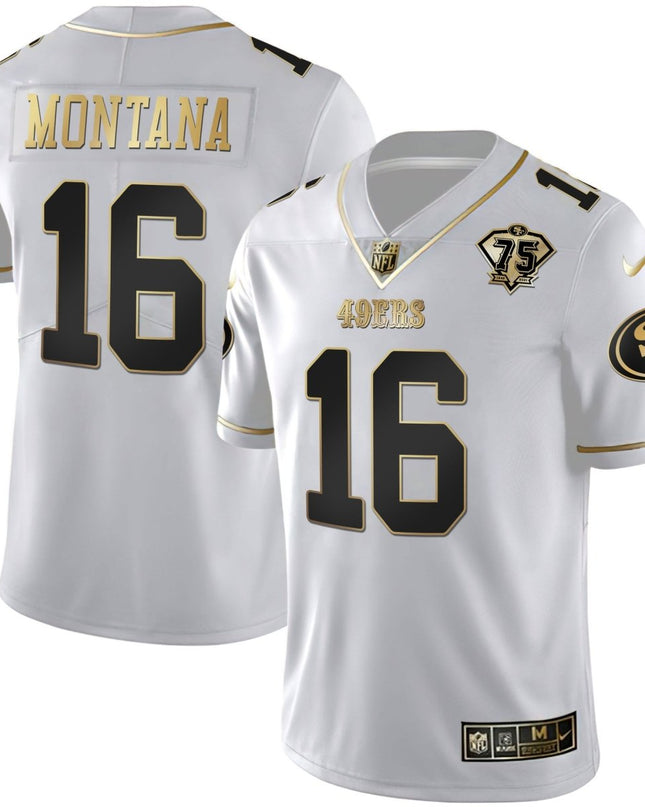 Men's 49ers 75th Anniversary Patch White Gold & Black Gold - All Stitched SF49_KDZ - KINDOZY