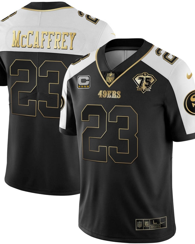 Men's 49ers 75th Anniversary Patch White Gold & Black Gold - All Stitched SF49_KDZ - KINDOZY