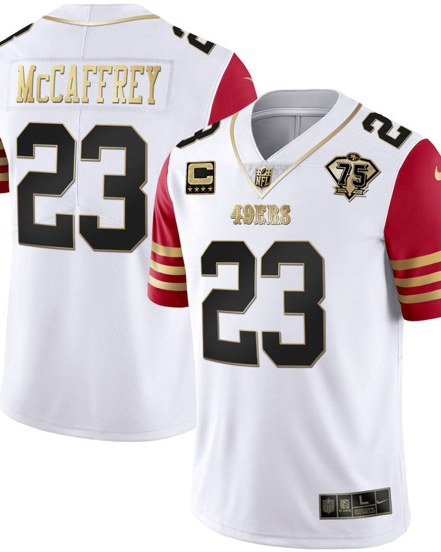 Men's 49ers 75th Anniversary Patch White Gold & Black Gold - All Stitched SF49_KDZ - KINDOZY