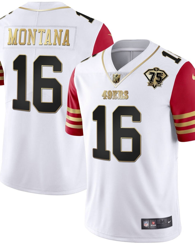 Men's 49ers 75th Anniversary Patch White Gold & Black Gold - All Stitched SF49_KDZ - KINDOZY