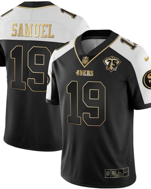 Men's 49ers 75th Anniversary Patch White Gold & Black Gold - All Stitched SF49_KDZ - KINDOZY