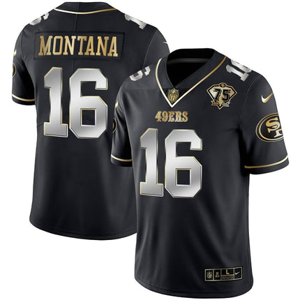 Men's 49ers 75th Anniversary Patch White Gold & Black Gold - All Stitched SF49_KDZ - KINDOZY