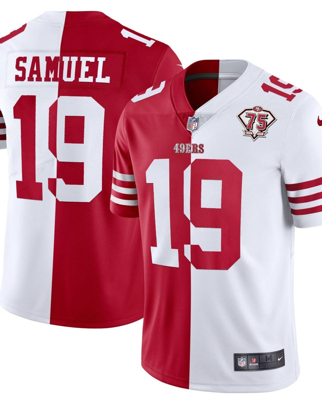Men's 49ers 75th Anniversary Patch White Gold & Black Gold - All Stitched SF49_KDZ - KINDOZY