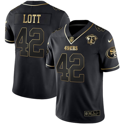 Men's 49ers 75th Anniversary Patch White Gold & Black Gold - All Stitched SF49_KDZ - KINDOZY