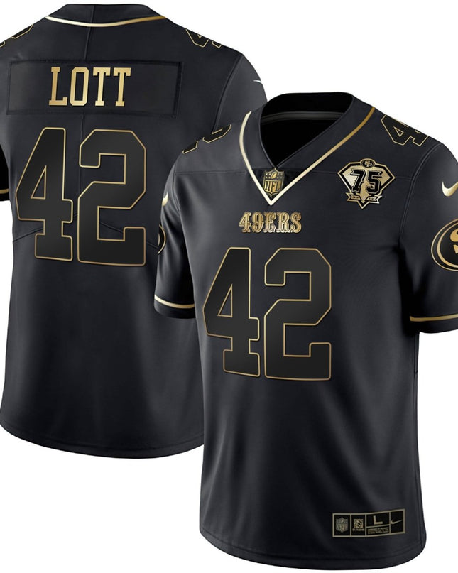 Men's 49ers 75th Anniversary Patch White Gold & Black Gold - All Stitched SF49_KDZ - KINDOZY