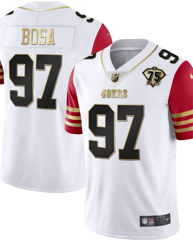 Men's 49ers 75th Anniversary Patch White Gold & Black Gold - All Stitched SF49_KDZ - KINDOZY