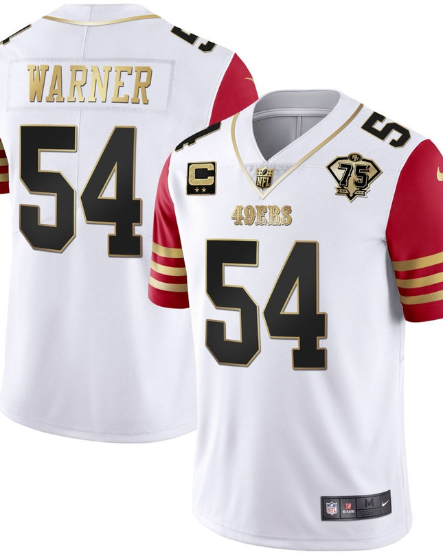 Men's 49ers 75th Anniversary Patch White Gold & Black Gold - All Stitched SF49_KDZ - KINDOZY