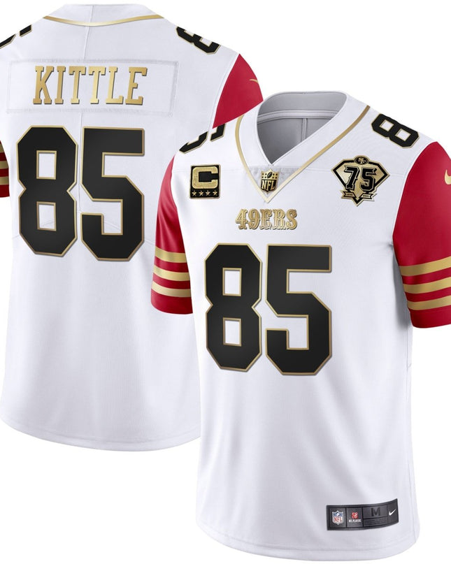 Men's 49ers 75th Anniversary Patch White Gold & Black Gold - All Stitched SF49_KDZ - KINDOZY