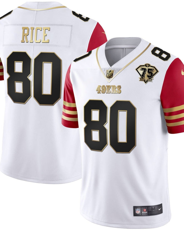 Men's 49ers 75th Anniversary Patch White Gold & Black Gold - All Stitched SF49_KDZ - KINDOZY