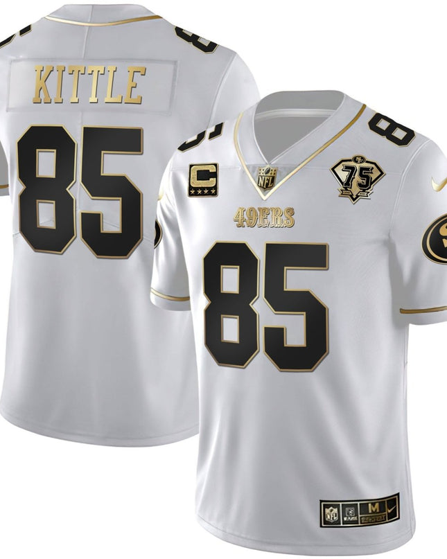 Men's 49ers 75th Anniversary Patch White Gold & Black Gold - All Stitched SF49_KDZ - KINDOZY