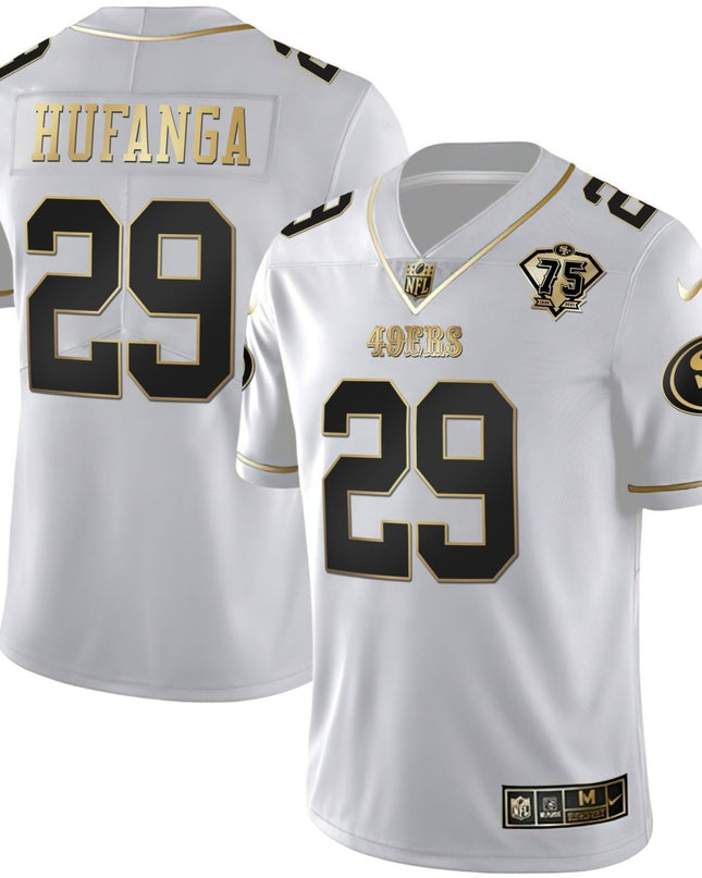 Men's 49ers 75th Anniversary Patch White Gold & Black Gold - All Stitched SF49_KDZ - KINDOZY
