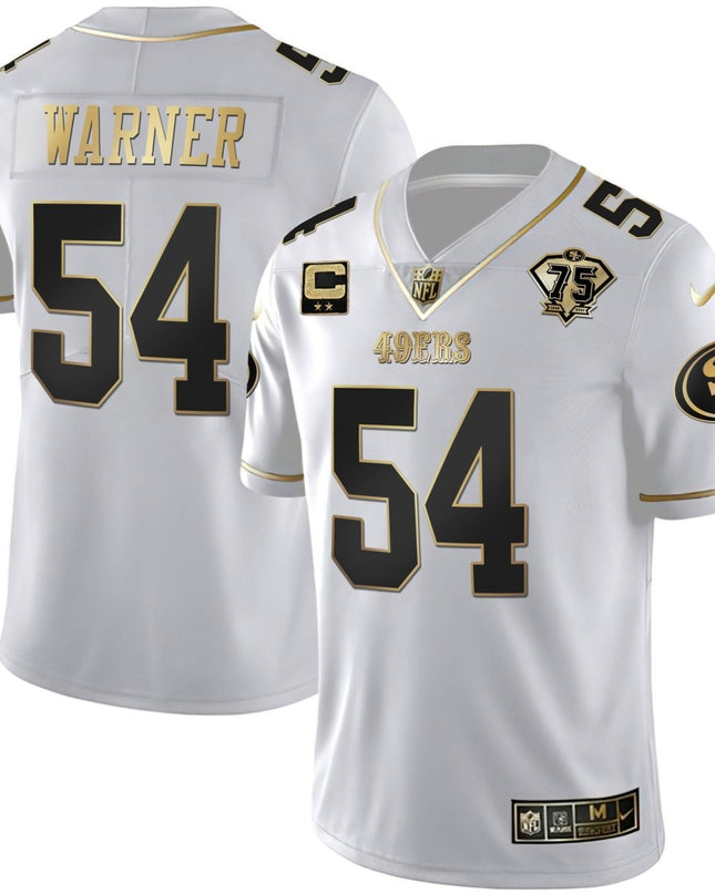 Men's 49ers 75th Anniversary Patch White Gold & Black Gold - All Stitched SF49_KDZ - KINDOZY