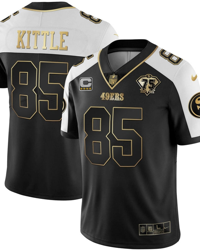 Men's 49ers 75th Anniversary Patch White Gold & Black Gold - All Stitched SF49_KDZ - KINDOZY