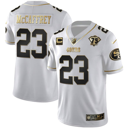 Men's 49ers 75th Anniversary Patch White Gold & Black Gold - All Stitched SF49_KDZ - KINDOZY