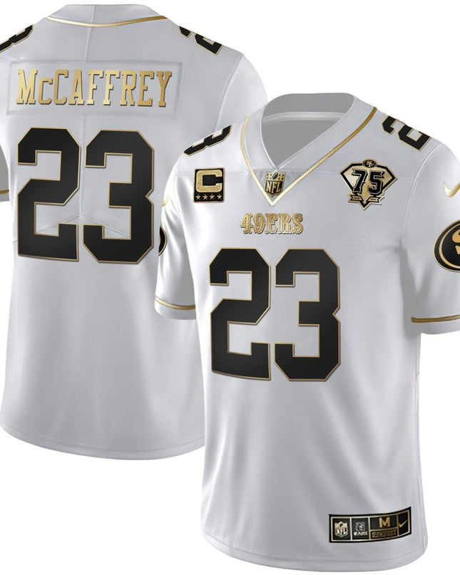 Men's 49ers 75th Anniversary Patch White Gold & Black Gold - All Stitched SF49_KDZ - KINDOZY