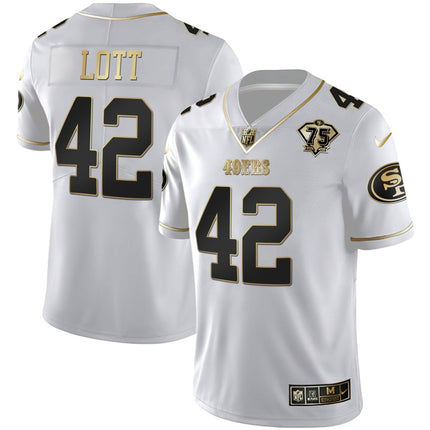 Men's 49ers 75th Anniversary Patch White Gold & Black Gold - All Stitched SF49_KDZ - KINDOZY