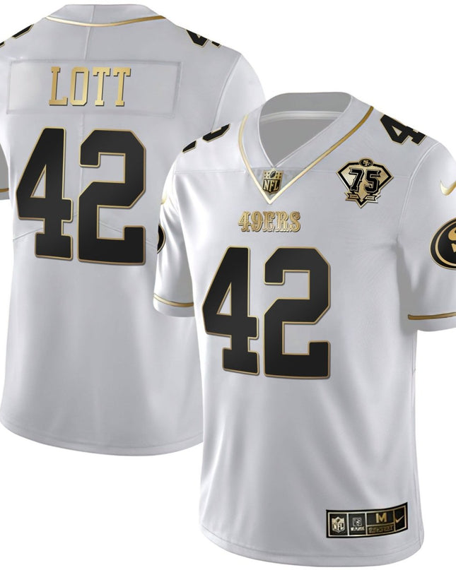 Men's 49ers 75th Anniversary Patch White Gold & Black Gold - All Stitched SF49_KDZ - KINDOZY