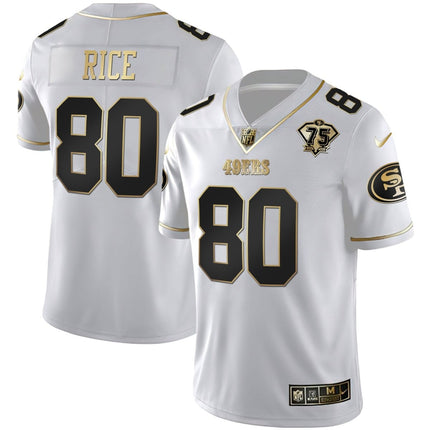 Men's 49ers 75th Anniversary Patch White Gold & Black Gold - All Stitched SF49_KDZ - KINDOZY